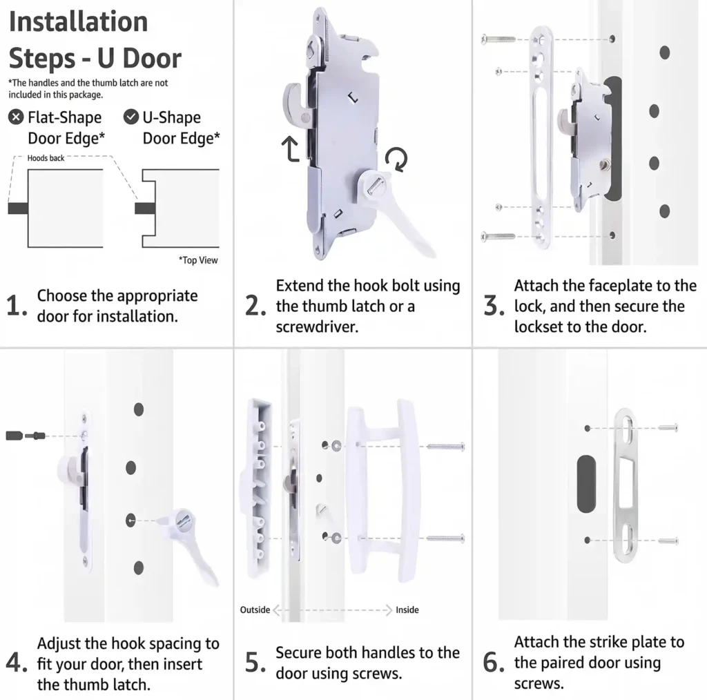 Step-by-step sliding door lock installation diagram