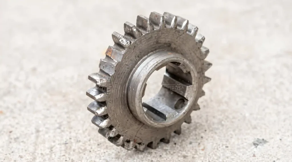 Worn gear from a casement window crank mechanism
