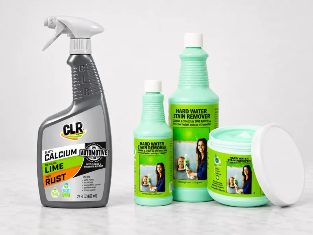 CLR and Bio-Clean compared as hard water window cleaner products for mineral stains
